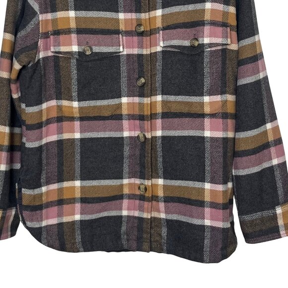 American Eagle Flannel Shacket Shirt Womens XS Gray Pink Plaid Button Up - Picture 4 of 8